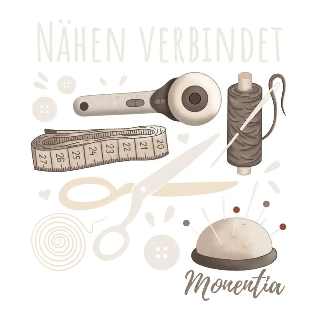 Bügelbild - Nähen verbindet Beige